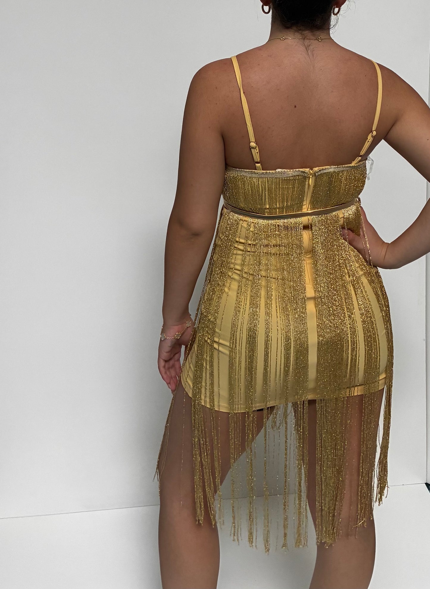 Golden glam fringe dress