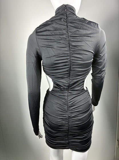 Satin Puff Sleeve Ruched Mini Dress