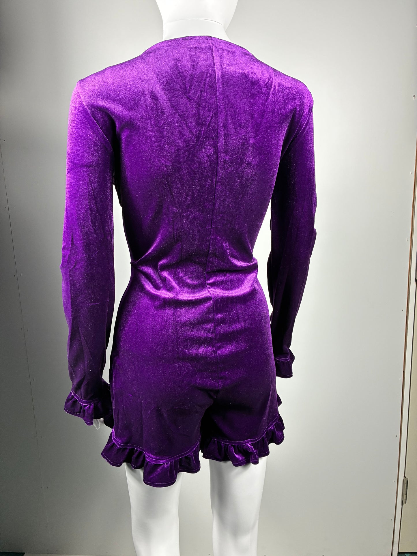 Velvet Lace-Up Mini Dress with Ruffle Sleeves