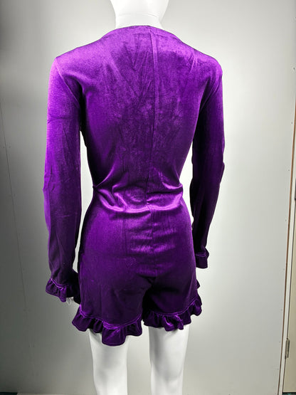 Velvet Lace-Up Mini Dress with Ruffle Sleeves