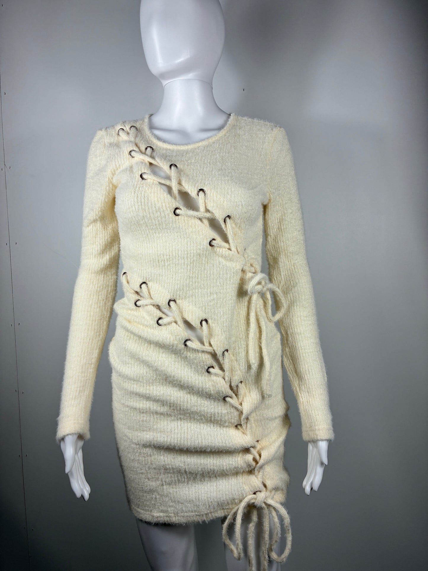 lace-Up Knit Sweater Dress