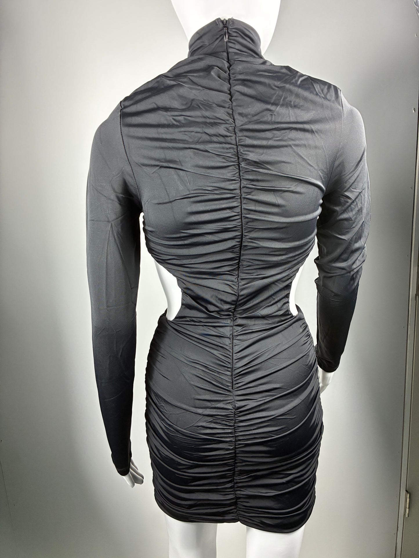 Satin Puff Sleeve Ruched Mini Dress