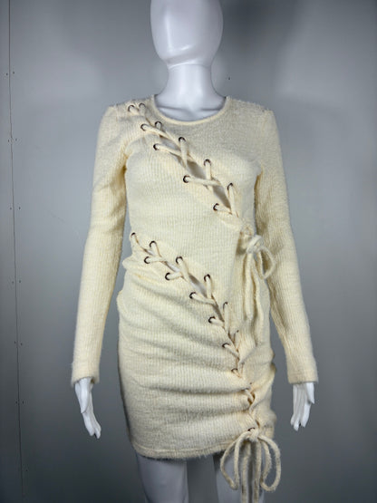 lace-Up Knit Sweater Dress