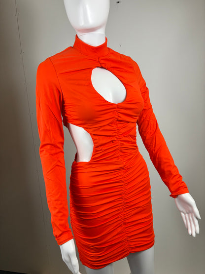 Satin Puff Sleeve Ruched Mini Dress