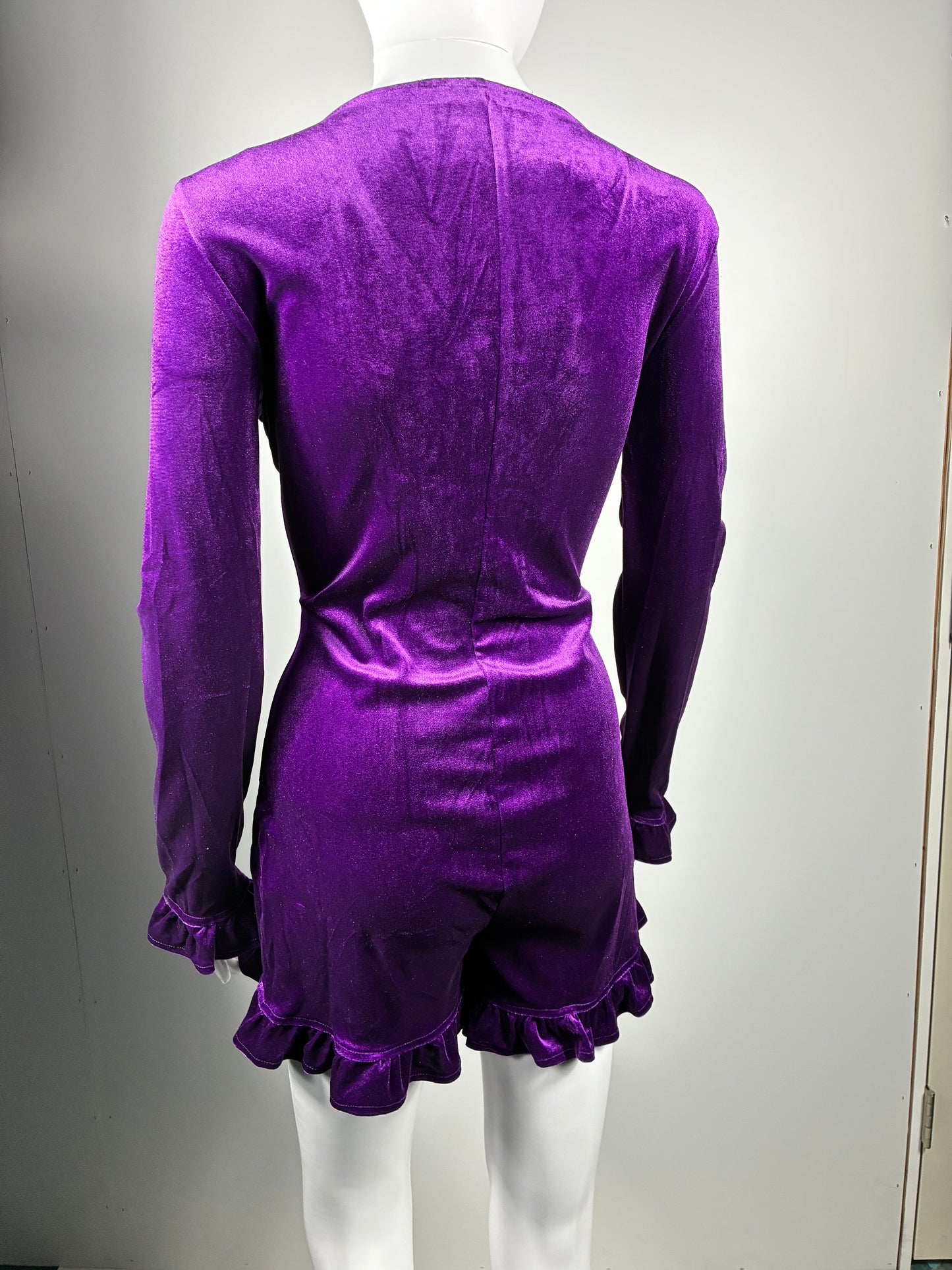 Velvet Lace-Up Mini Dress with Ruffle Sleeves