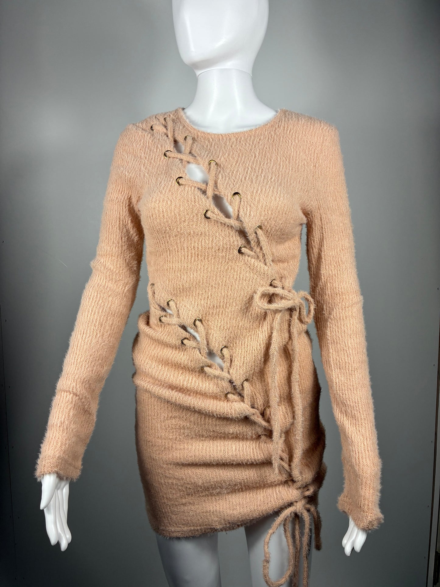 lace-Up Knit Sweater Dress