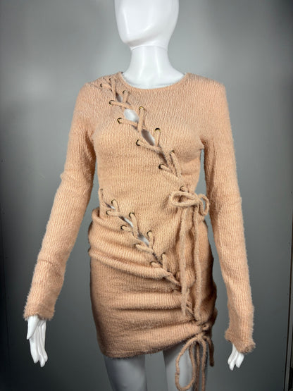 lace-Up Knit Sweater Dress