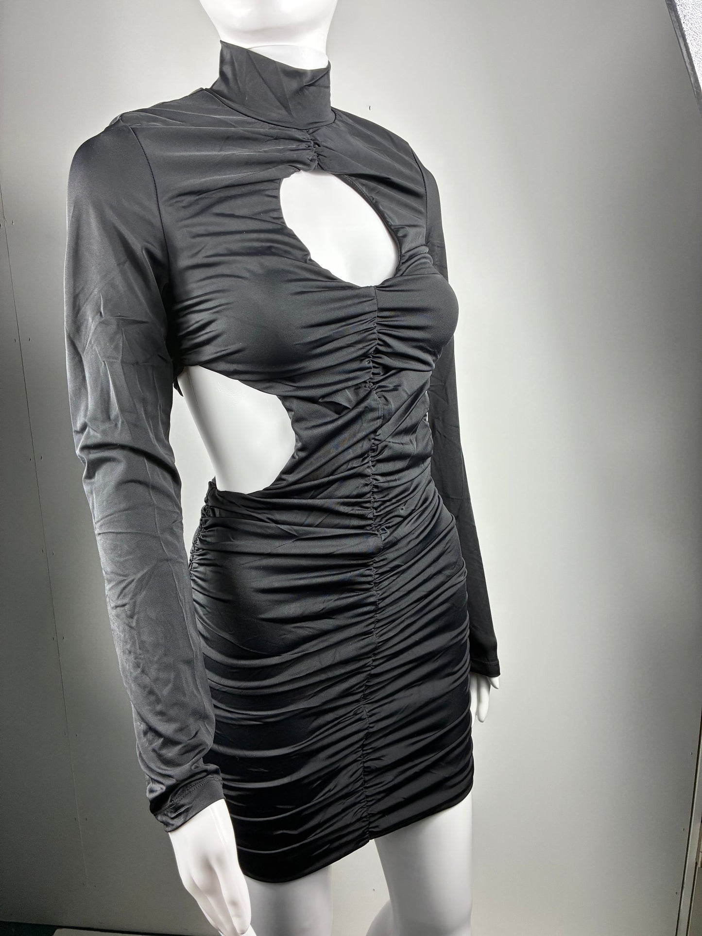 Satin Puff Sleeve Ruched Mini Dress