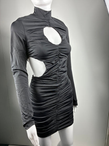 Satin Puff Sleeve Ruched Mini Dress