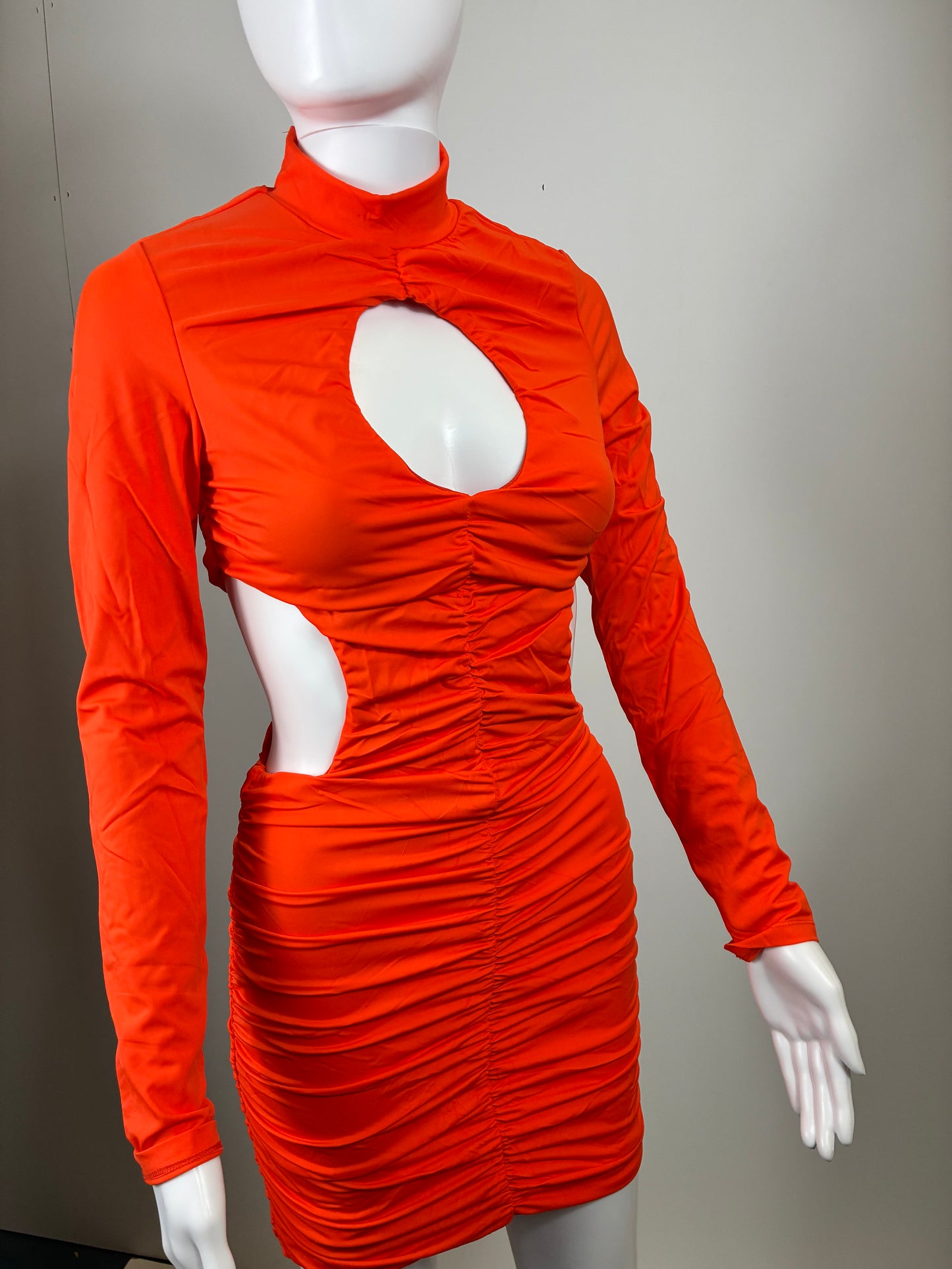 Satin Puff Sleeve Ruched Mini Dress