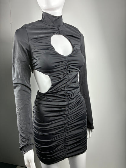 Satin Puff Sleeve Ruched Mini Dress