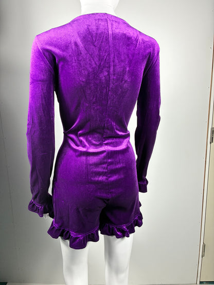 Velvet Lace-Up Mini Dress with Ruffle Sleeves