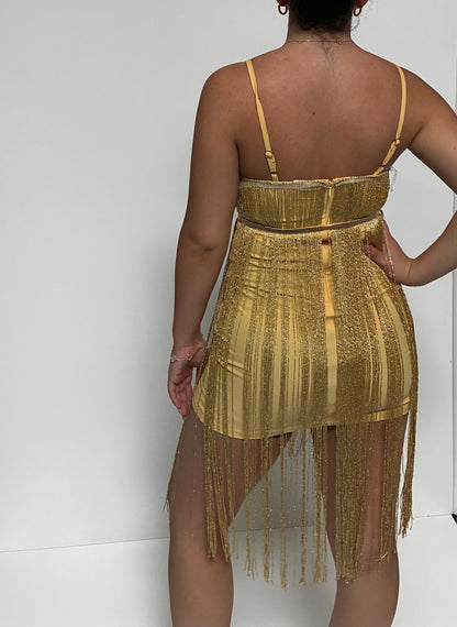 Golden glam fringe dress
