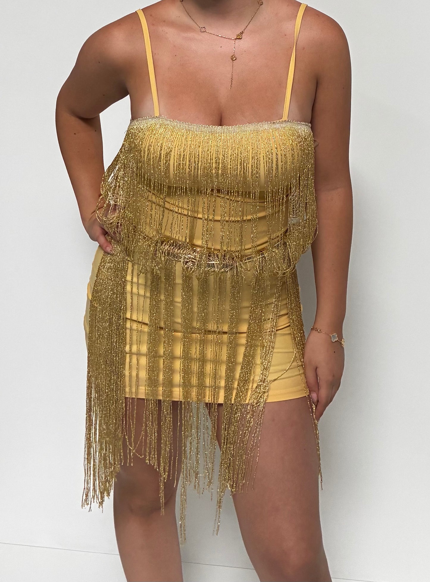 Golden glam fringe dress