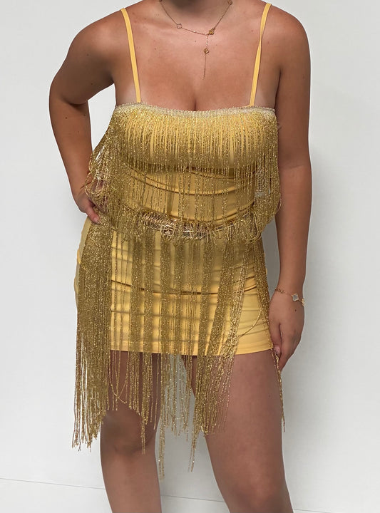 Golden glam fringe dress