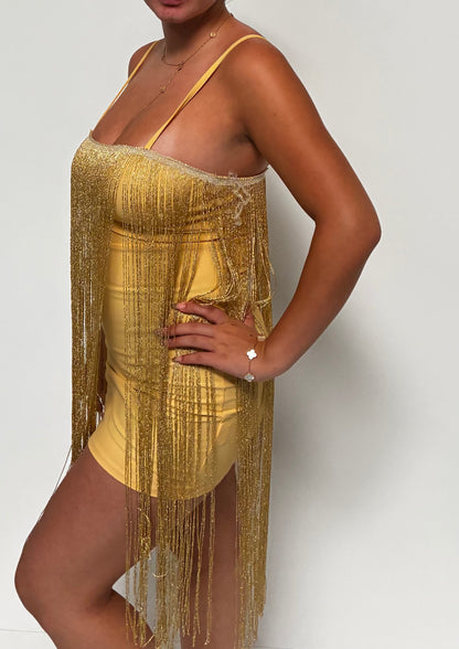 Golden glam fringe dress