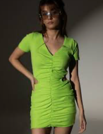 Ruched Button-Front Mini Dress