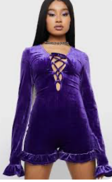 Velvet Lace-Up Mini Dress with Ruffle Sleeves