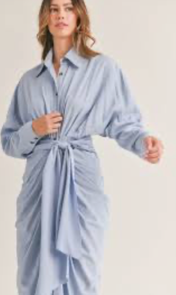 Ruched Shirt Dress with Belt