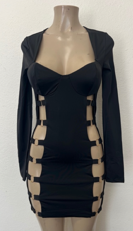 Cutout Bodycon Mini Dress with Long Sleeves