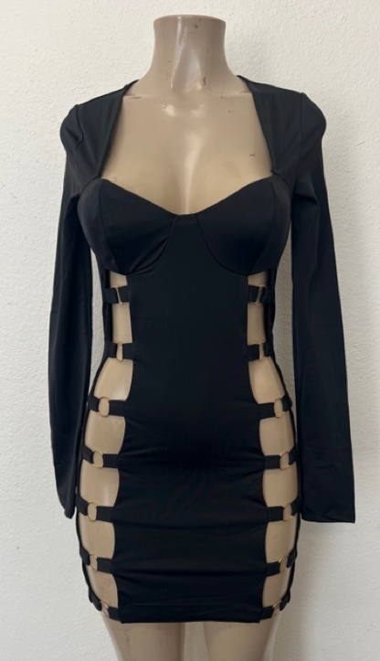 Cutout Bodycon Mini Dress with Long Sleeves