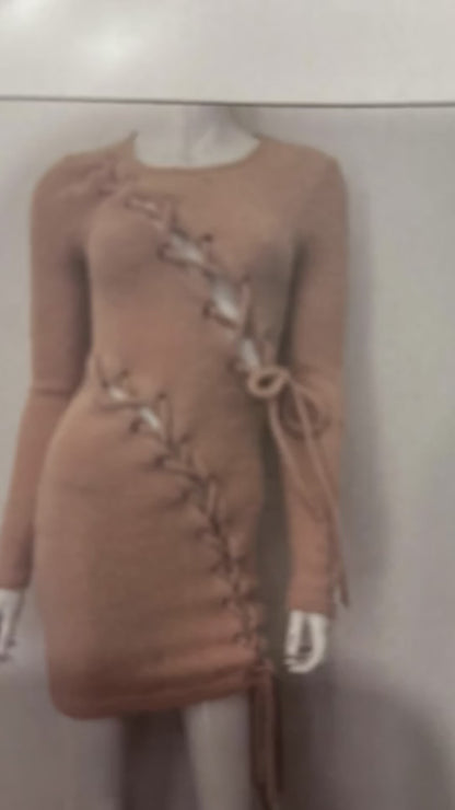 lace-Up Knit Sweater Dress