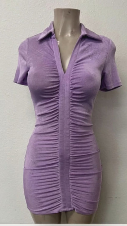 Ruched Button-Front Mini Dress