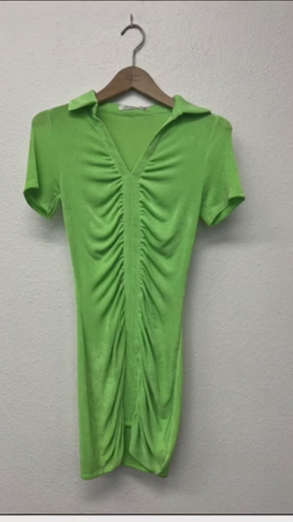 Ruched Button-Front Mini Dress